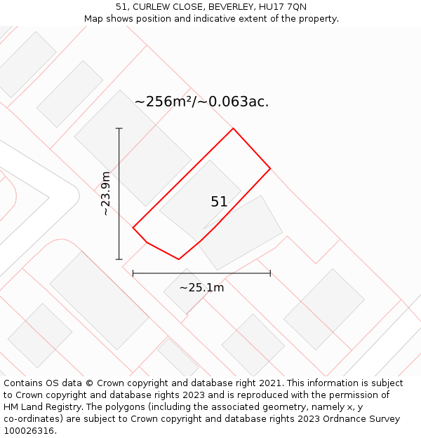 51, CURLEW CLOSE, BEVERLEY, HU17 7QN: Plot and title map