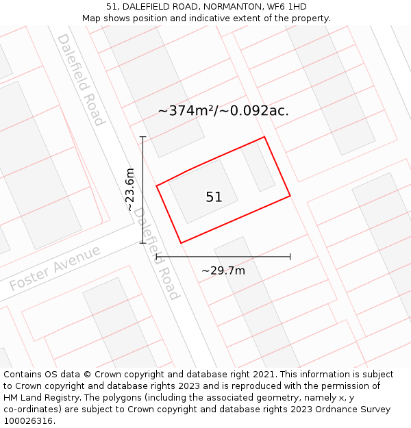 51, DALEFIELD ROAD, NORMANTON, WF6 1HD: Plot and title map