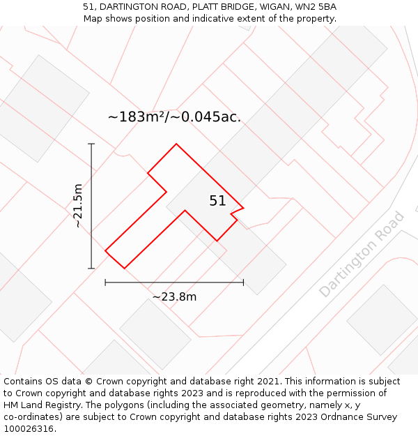 51, DARTINGTON ROAD, PLATT BRIDGE, WIGAN, WN2 5BA: Plot and title map