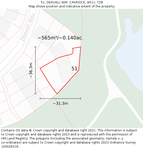 51, DEAVALL WAY, CANNOCK, WS11 7ZB: Plot and title map