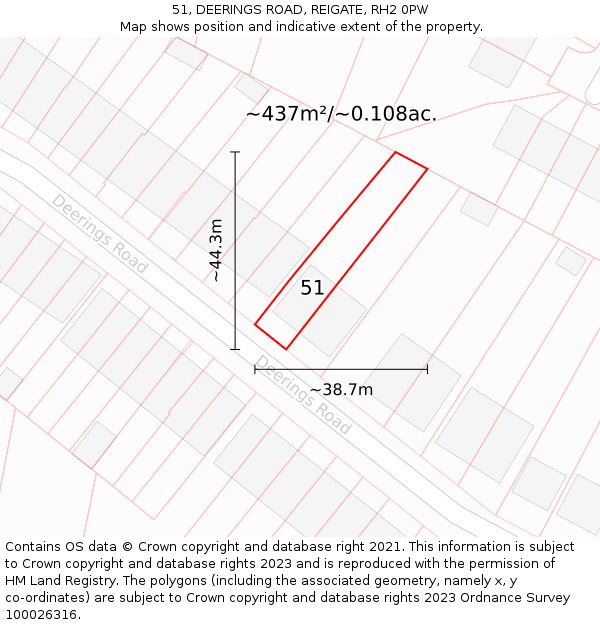 51, DEERINGS ROAD, REIGATE, RH2 0PW: Plot and title map