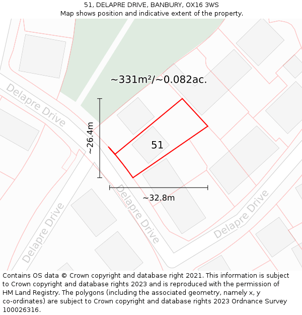 51, DELAPRE DRIVE, BANBURY, OX16 3WS: Plot and title map