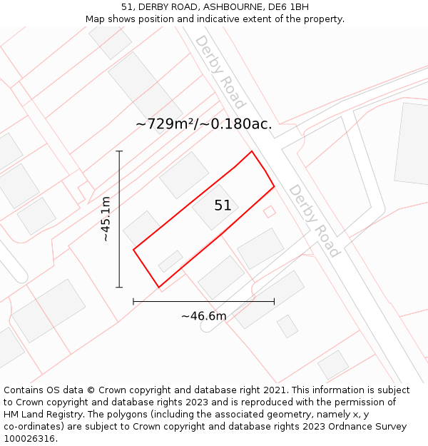 51, DERBY ROAD, ASHBOURNE, DE6 1BH: Plot and title map