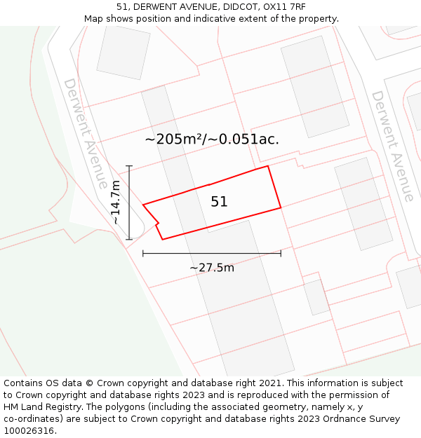 51, DERWENT AVENUE, DIDCOT, OX11 7RF: Plot and title map