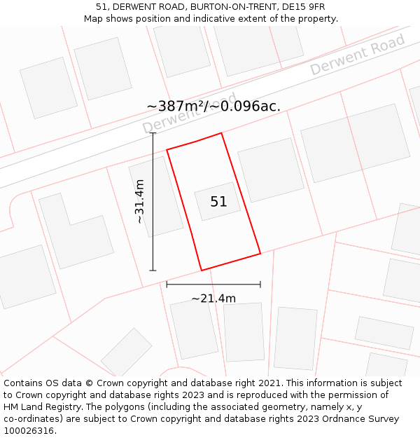 51, DERWENT ROAD, BURTON-ON-TRENT, DE15 9FR: Plot and title map