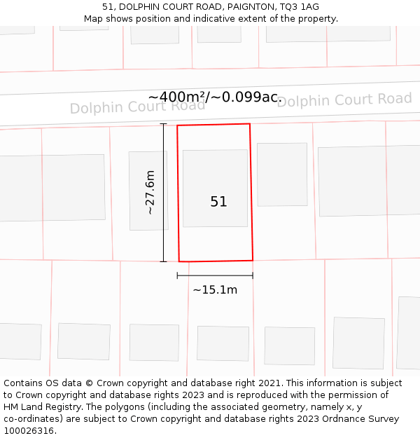 51, DOLPHIN COURT ROAD, PAIGNTON, TQ3 1AG: Plot and title map