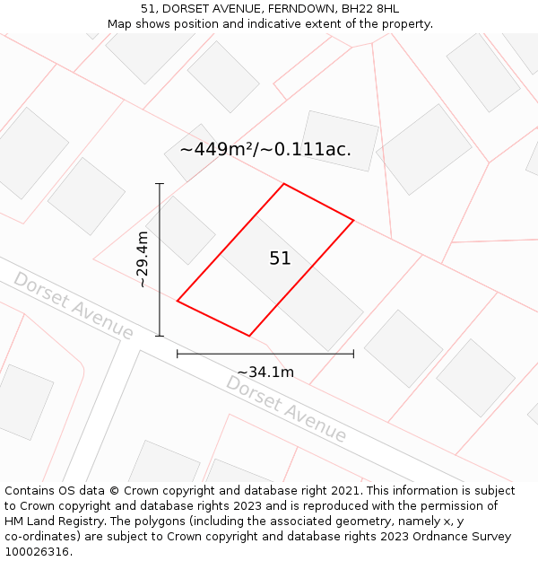 51, DORSET AVENUE, FERNDOWN, BH22 8HL: Plot and title map