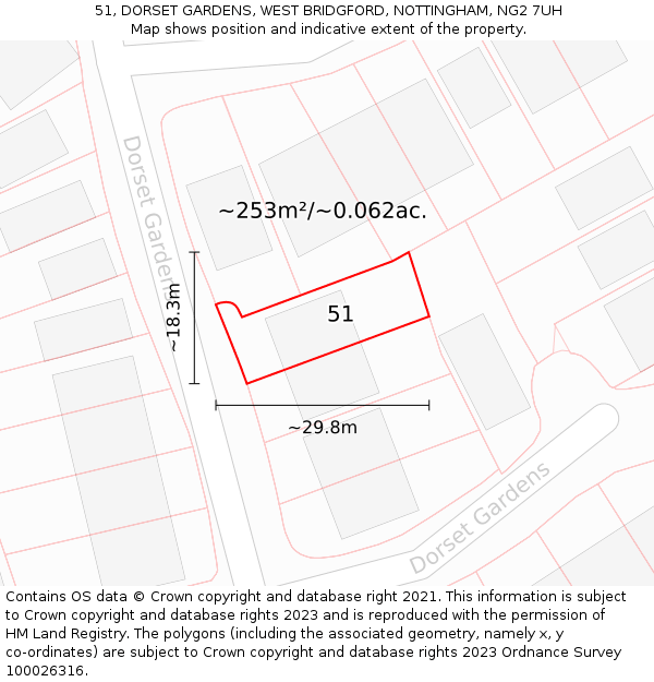 51, DORSET GARDENS, WEST BRIDGFORD, NOTTINGHAM, NG2 7UH: Plot and title map