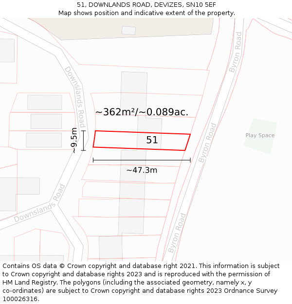 51, DOWNLANDS ROAD, DEVIZES, SN10 5EF: Plot and title map