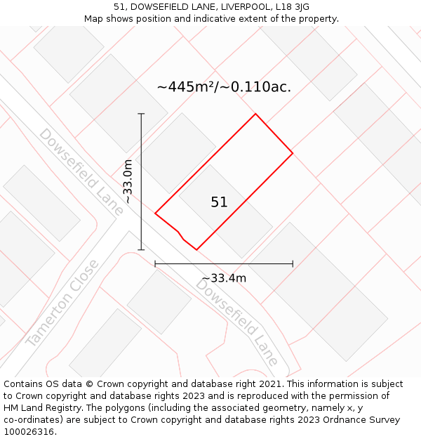 51, DOWSEFIELD LANE, LIVERPOOL, L18 3JG: Plot and title map