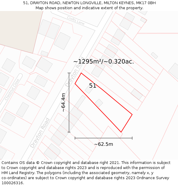 51, DRAYTON ROAD, NEWTON LONGVILLE, MILTON KEYNES, MK17 0BH: Plot and title map