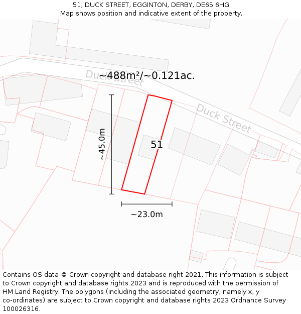 51, DUCK STREET, EGGINTON, DERBY, DE65 6HG: Plot and title map