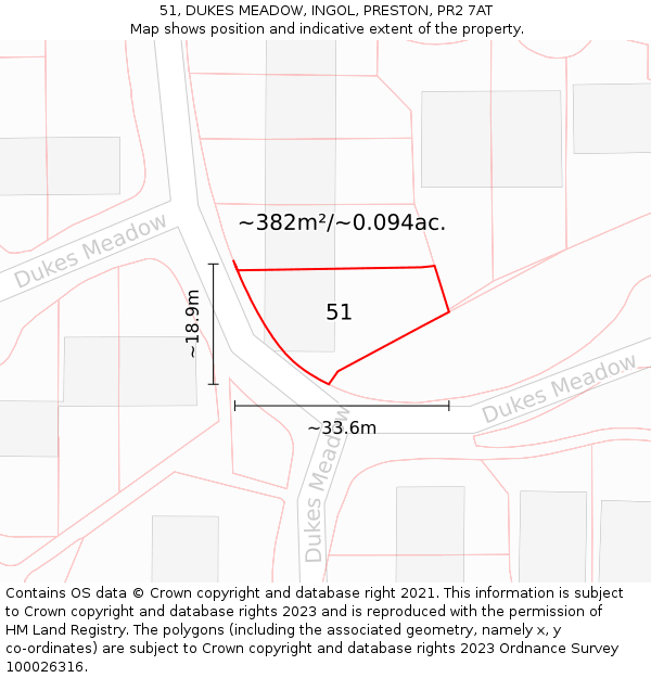 51, DUKES MEADOW, INGOL, PRESTON, PR2 7AT: Plot and title map