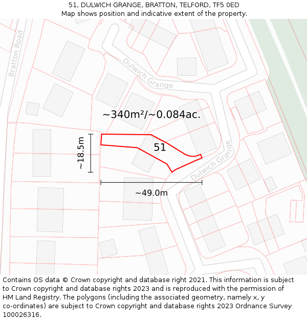 51, DULWICH GRANGE, BRATTON, TELFORD, TF5 0ED: Plot and title map