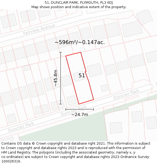 51, DUNCLAIR PARK, PLYMOUTH, PL3 6DJ: Plot and title map