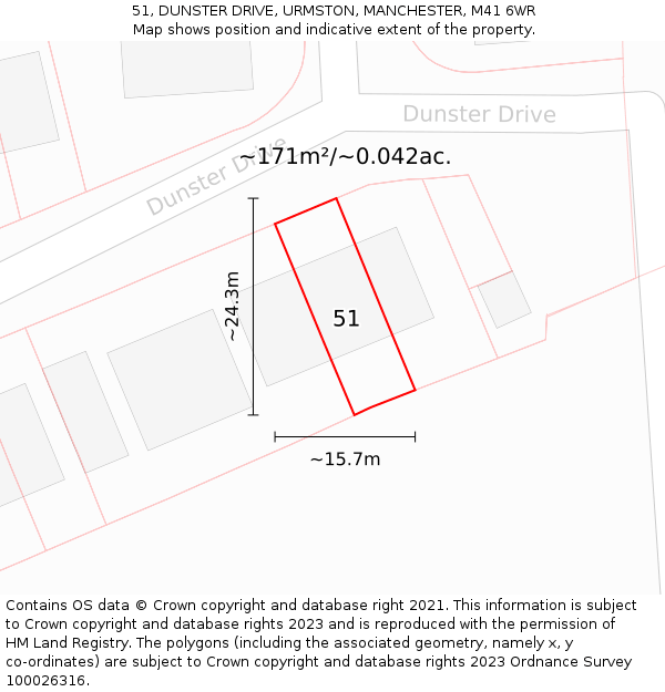 51, DUNSTER DRIVE, URMSTON, MANCHESTER, M41 6WR: Plot and title map