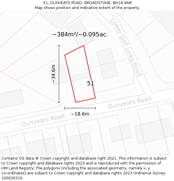 51, DUNYEATS ROAD, BROADSTONE, BH18 8AB: Plot and title map