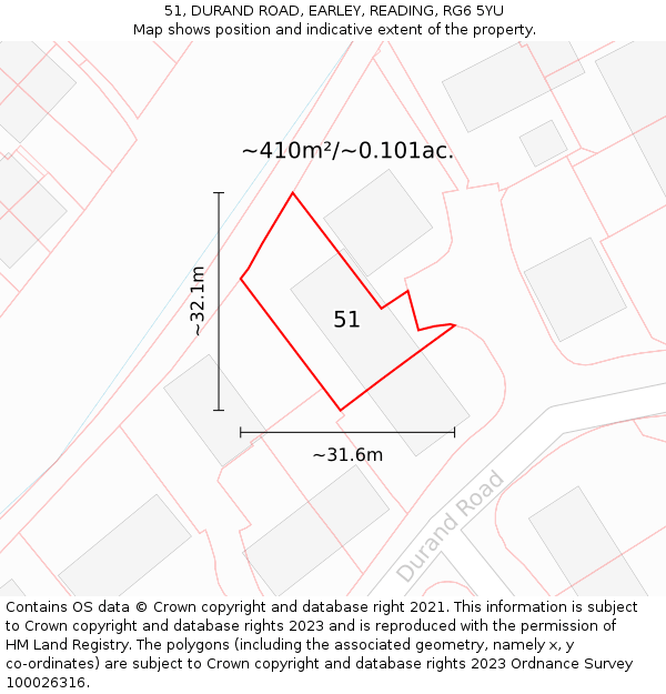 51, DURAND ROAD, EARLEY, READING, RG6 5YU: Plot and title map