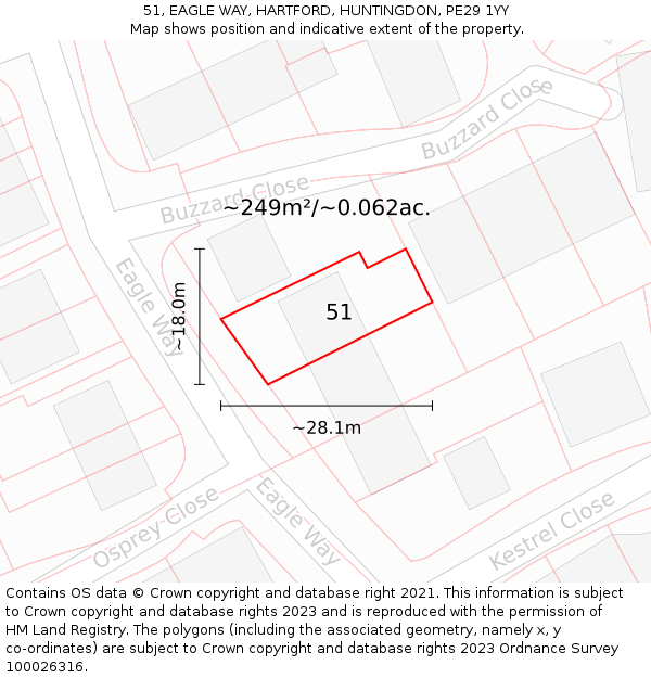 51, EAGLE WAY, HARTFORD, HUNTINGDON, PE29 1YY: Plot and title map