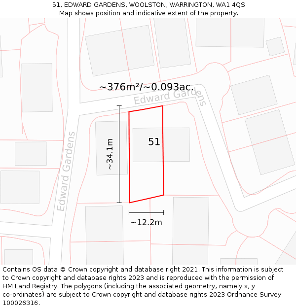 51, EDWARD GARDENS, WOOLSTON, WARRINGTON, WA1 4QS: Plot and title map