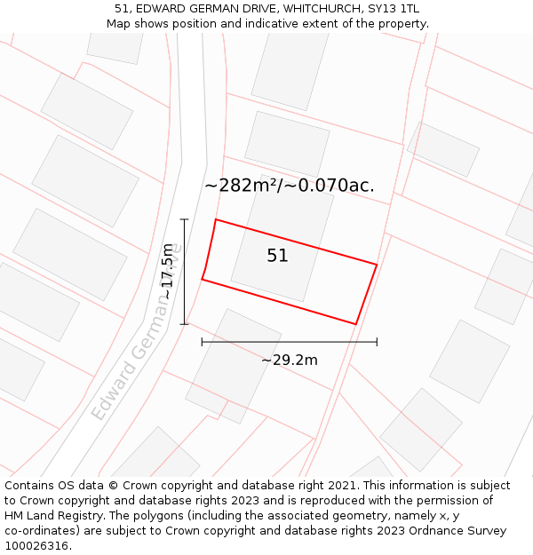 51, EDWARD GERMAN DRIVE, WHITCHURCH, SY13 1TL: Plot and title map