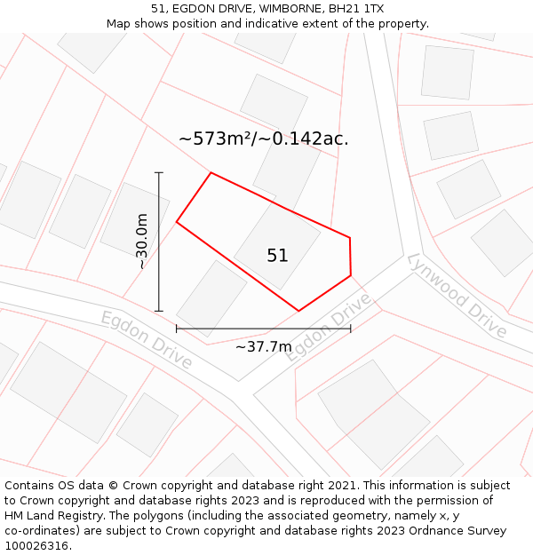 51, EGDON DRIVE, WIMBORNE, BH21 1TX: Plot and title map