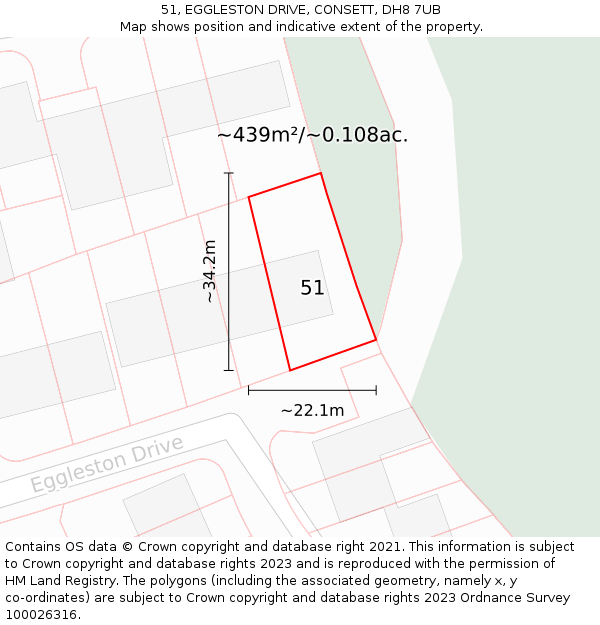 51, EGGLESTON DRIVE, CONSETT, DH8 7UB: Plot and title map