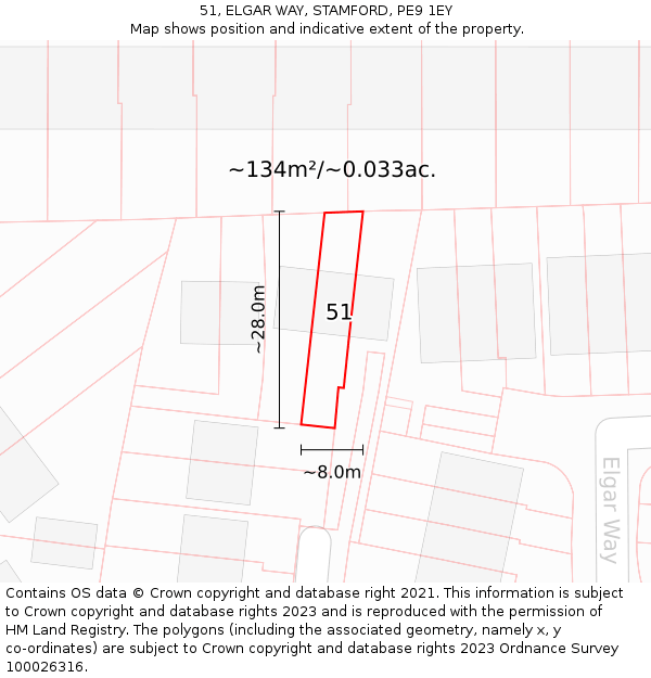 51, ELGAR WAY, STAMFORD, PE9 1EY: Plot and title map