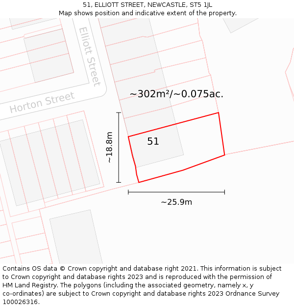 51, ELLIOTT STREET, NEWCASTLE, ST5 1JL: Plot and title map