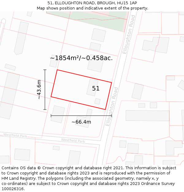 51, ELLOUGHTON ROAD, BROUGH, HU15 1AP: Plot and title map