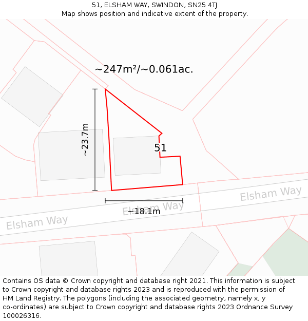 51, ELSHAM WAY, SWINDON, SN25 4TJ: Plot and title map