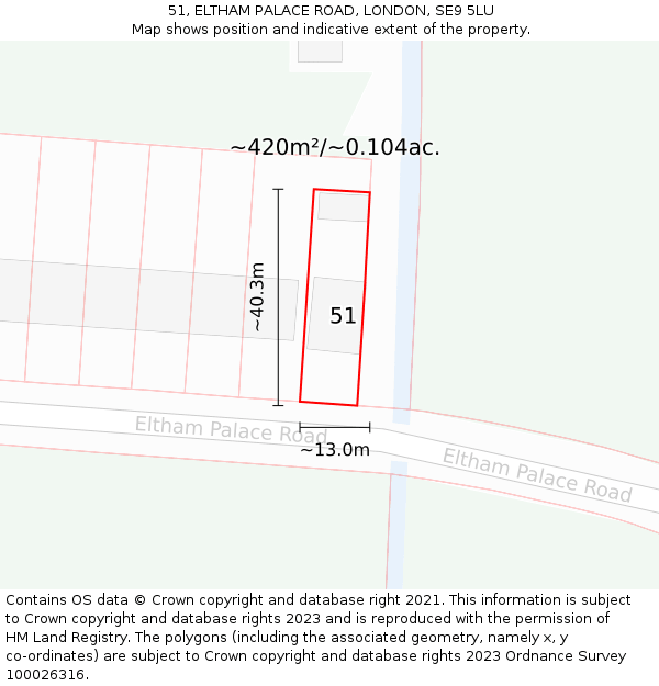 51, ELTHAM PALACE ROAD, LONDON, SE9 5LU: Plot and title map