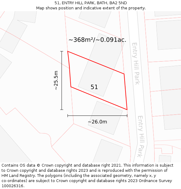 51, ENTRY HILL PARK, BATH, BA2 5ND: Plot and title map