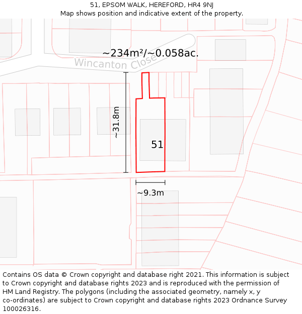 51, EPSOM WALK, HEREFORD, HR4 9NJ: Plot and title map