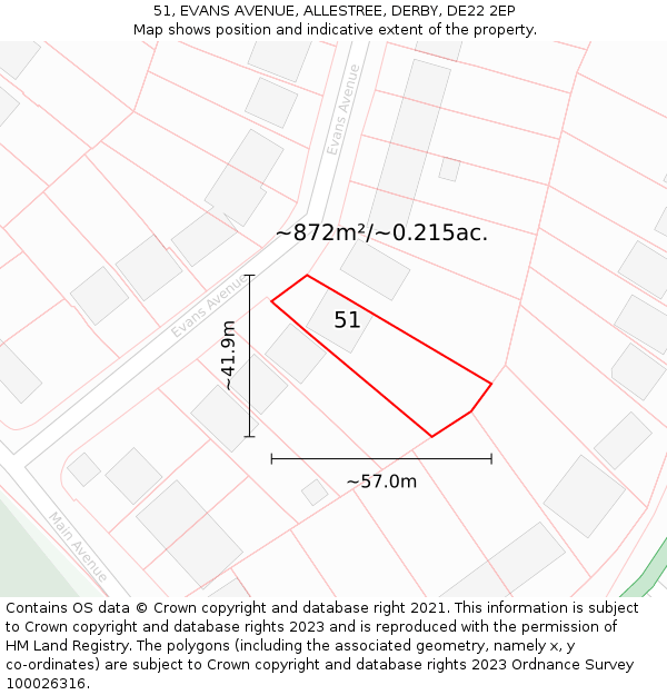 51, EVANS AVENUE, ALLESTREE, DERBY, DE22 2EP: Plot and title map