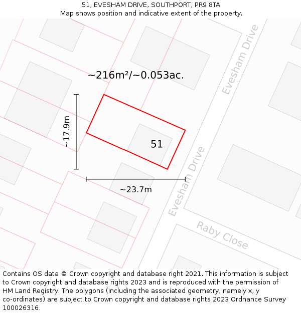 51, EVESHAM DRIVE, SOUTHPORT, PR9 8TA: Plot and title map