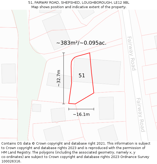 51, FAIRWAY ROAD, SHEPSHED, LOUGHBOROUGH, LE12 9BL: Plot and title map