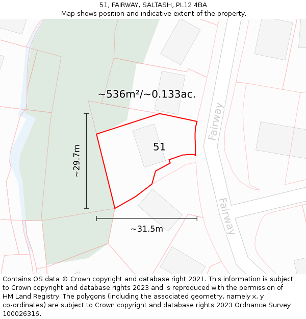 51, FAIRWAY, SALTASH, PL12 4BA: Plot and title map