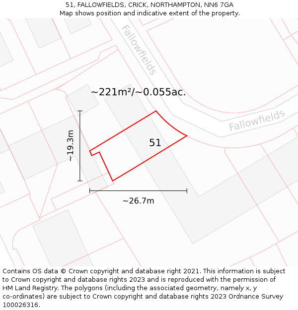 51, FALLOWFIELDS, CRICK, NORTHAMPTON, NN6 7GA: Plot and title map