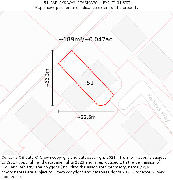 51, FARLEYS WAY, PEASMARSH, RYE, TN31 6PZ: Plot and title map