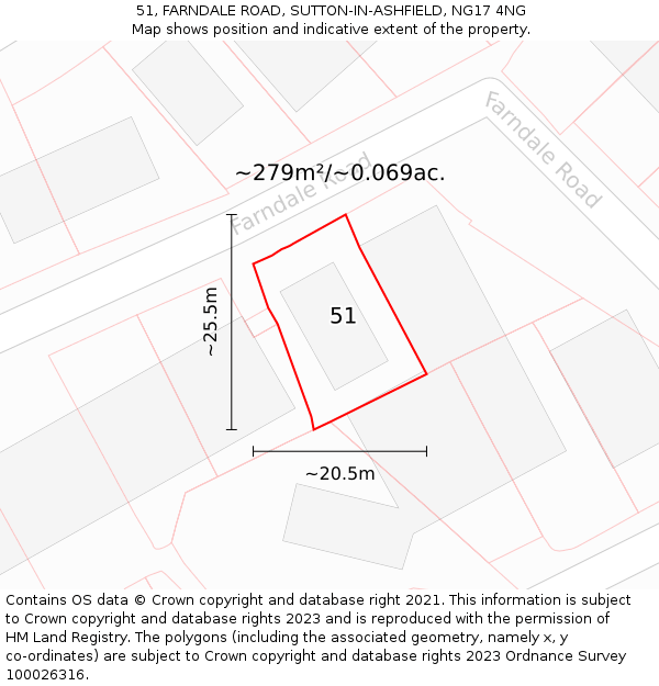 51, FARNDALE ROAD, SUTTON-IN-ASHFIELD, NG17 4NG: Plot and title map