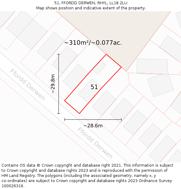 51, FFORDD DERWEN, RHYL, LL18 2LU: Plot and title map