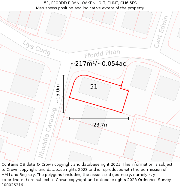 51, FFORDD PIRAN, OAKENHOLT, FLINT, CH6 5FS: Plot and title map