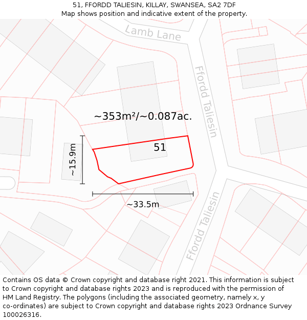 51, FFORDD TALIESIN, KILLAY, SWANSEA, SA2 7DF: Plot and title map