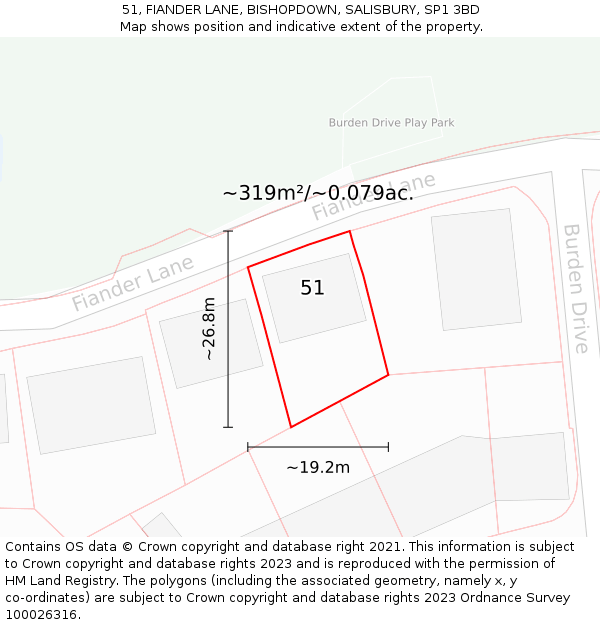 51, FIANDER LANE, BISHOPDOWN, SALISBURY, SP1 3BD: Plot and title map
