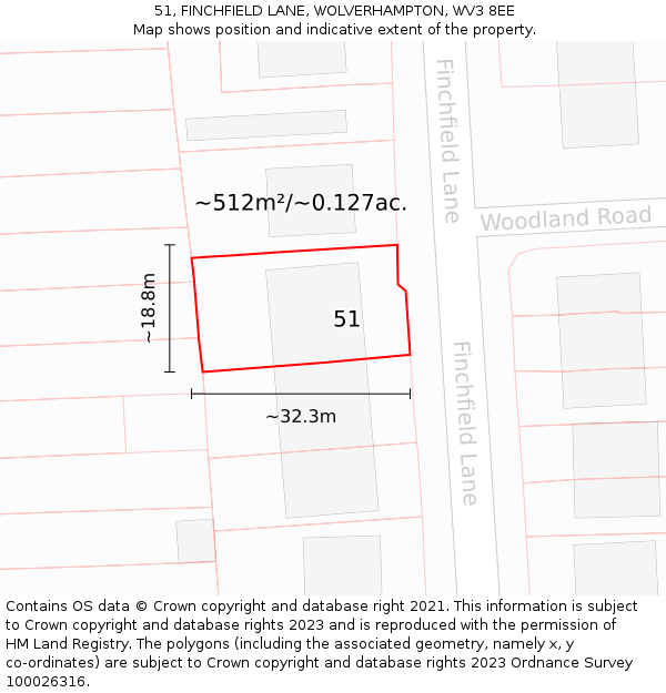 51, FINCHFIELD LANE, WOLVERHAMPTON, WV3 8EE: Plot and title map