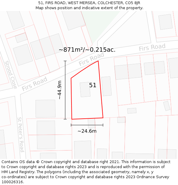 51, FIRS ROAD, WEST MERSEA, COLCHESTER, CO5 8JR: Plot and title map