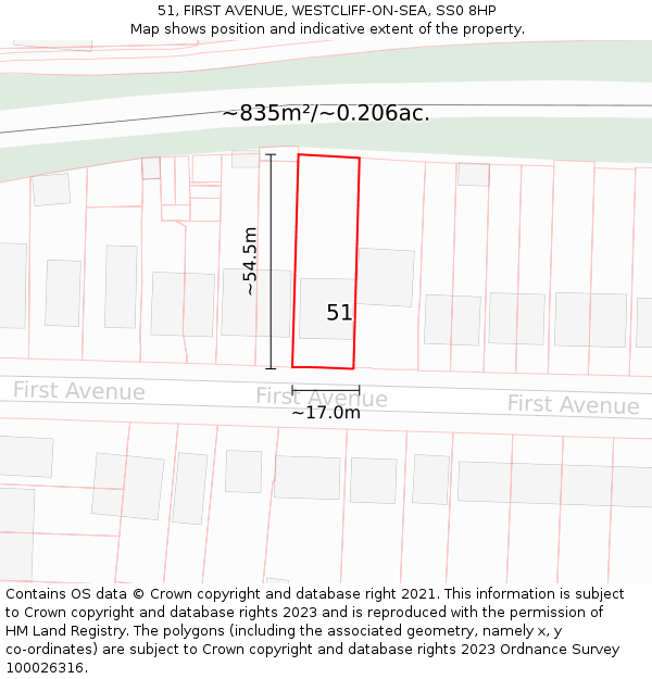 51, FIRST AVENUE, WESTCLIFF-ON-SEA, SS0 8HP: Plot and title map