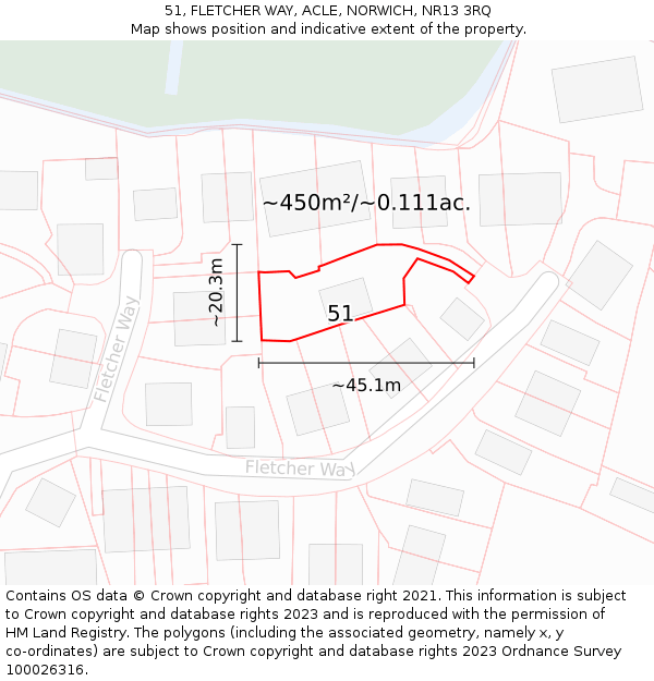 51, FLETCHER WAY, ACLE, NORWICH, NR13 3RQ: Plot and title map