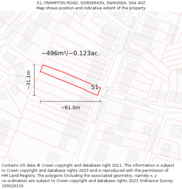 51, FRAMPTON ROAD, GORSEINON, SWANSEA, SA4 4XZ: Plot and title map